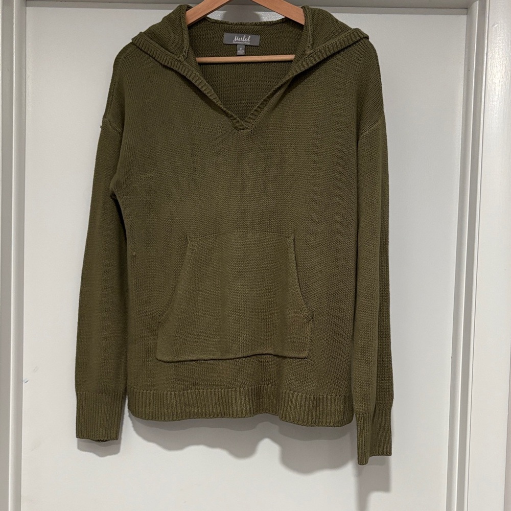 Olive Green Vneck Knit Sweater